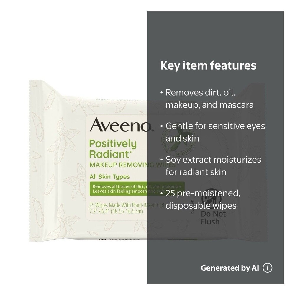 (2 Pack) Aveeno Positively Radiant Makeup Removing Wipes 25 wipes Each
